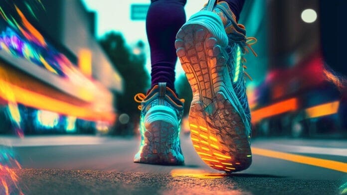 Leggs of a runner in the city.Sport action and human challenge c